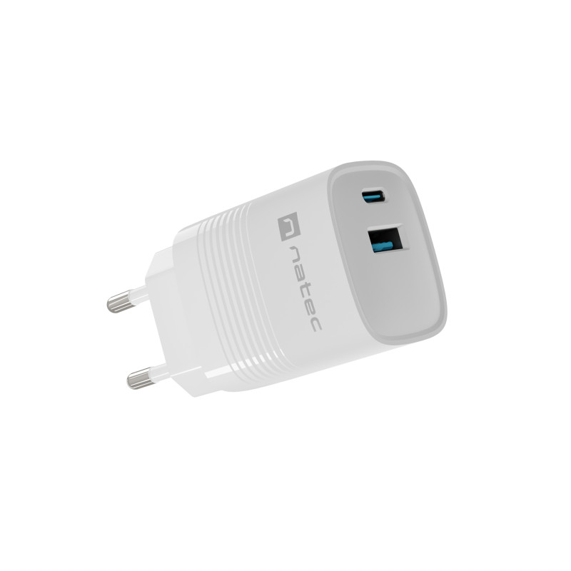 Univerzálna USB nabíjačka Natec RIBERA GaN 30W, 1X USB-A, 1X USB-C, Biela