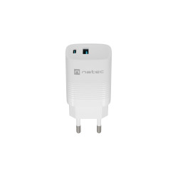 Univerzálna USB nabíjačka Natec RIBERA GaN 30W, 1X USB-A, 1X USB-C, Biela