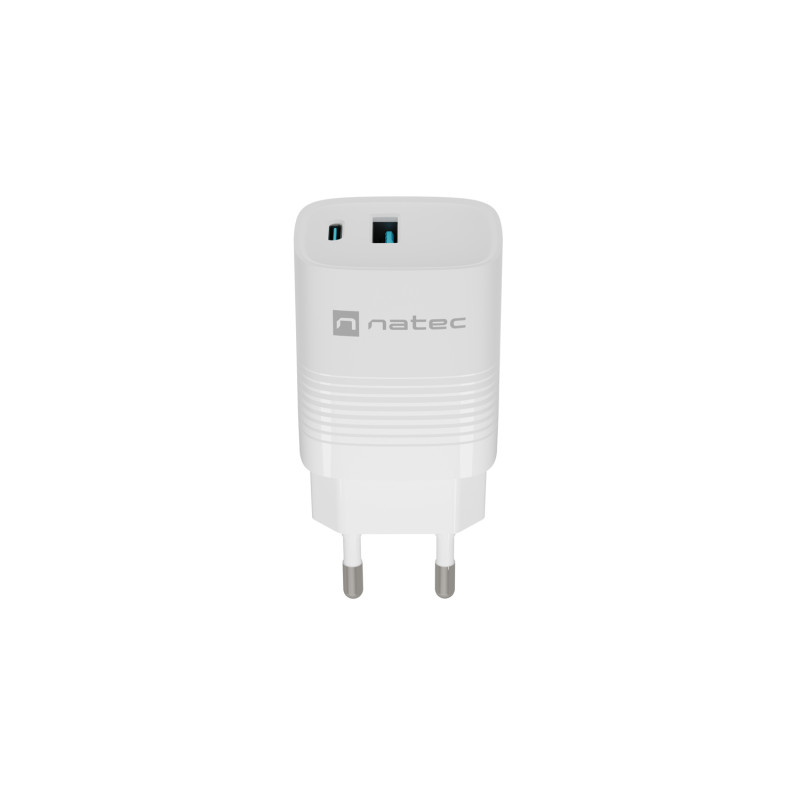Univerzálna USB nabíjačka Natec RIBERA GaN 30W, 1X USB-A, 1X USB-C, Biela