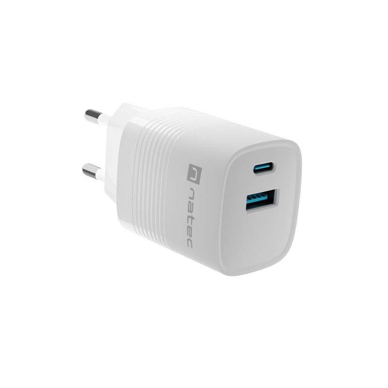 Univerzálna USB nabíjačka Natec RIBERA GaN 30W, 1X USB-A, 1X USB-C, Biela