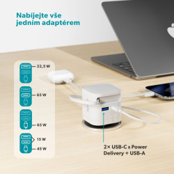 Epico UltraBoost Retractable GaN 65W adaptér EA65c so zabudovaným káblom