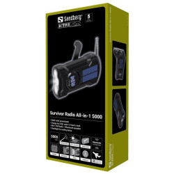 NONAME - Sandberg Surviovor All-in-1 5000 mAh, FM/AM rádio s ďalšími funkciami, čierna