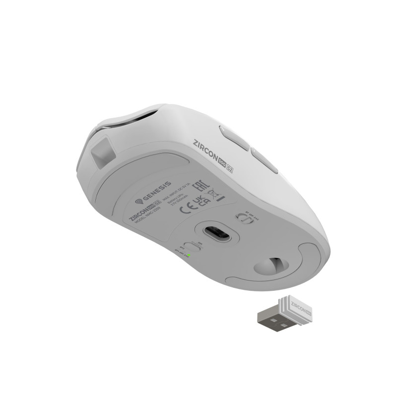 Genesis herná myš ZIRCON 500 G2/Herná/Optická/10 000 DPI/USB+BT/Biela