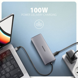 AXAGON HMC-6G2L, USB 10Gb/s húb, 2x USB-A, 1x USB-C, HDMI 4k/60, RJ-45, PD 100W, kábel USB-C 15cm
