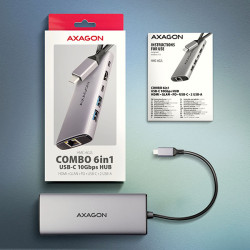 AXAGON HMC-6G2L, USB 10Gb/s húb, 2x USB-A, 1x USB-C, HDMI 4k/60, RJ-45, PD 100W, kábel USB-C 15cm