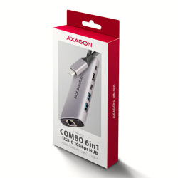 AXAGON HMC-6G2L, USB 10Gb/s húb, 2x USB-A, 1x USB-C, HDMI 4k/60, RJ-45, PD 100W, kábel USB-C 15cm