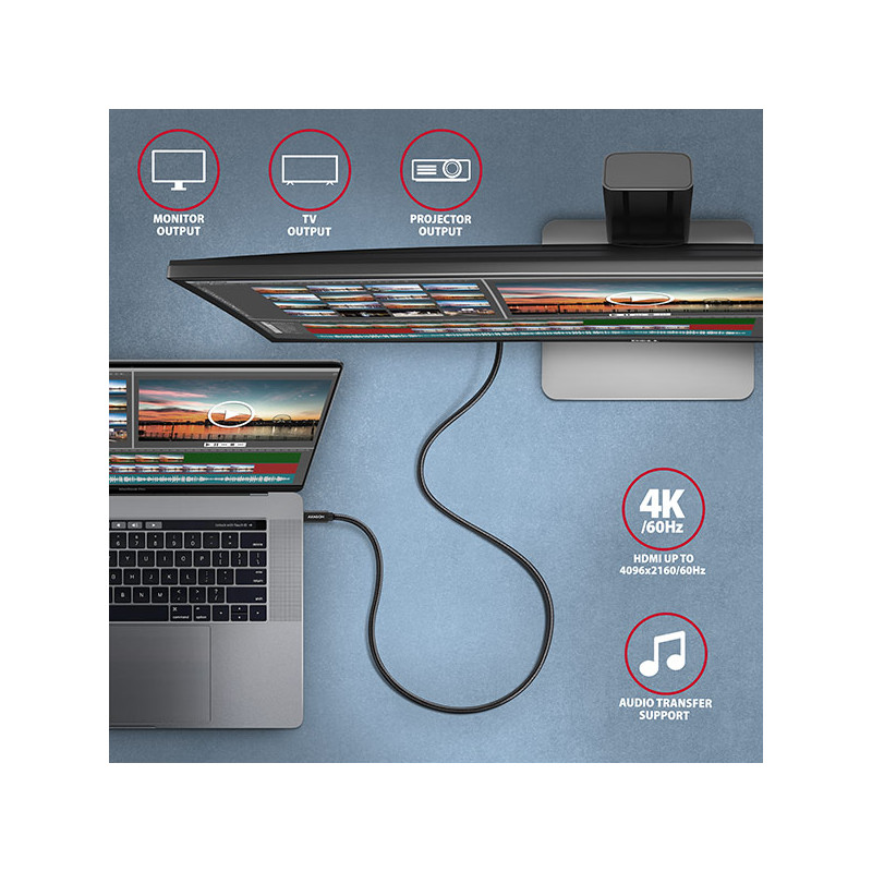 AXAGON BUCM32-CM20AB, SPEED+ kábel USB-C -- USB-C, 2m, USB 20Gbps, PD 100W 5A, 4K HD, ALU, oplet