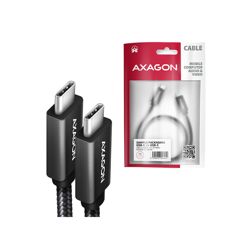 AXAGON BUCM32-CM20AB, SPEED+ kábel USB-C -- USB-C, 2m, USB 20Gbps, PD 100W 5A, 4K HD, ALU, oplet