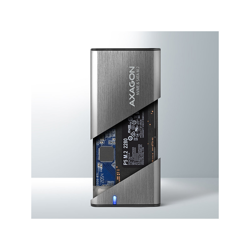 AXAGON EEM2-SG2, USB-C 3.2 Gen 2 - M.2 NVMe & SATA SSD kovový RAW box, bezšróbkový, striebra