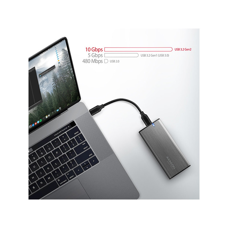 AXAGON EEM2-SG2, USB-C 3.2 Gen 2 - M.2 NVMe & SATA SSD kovový RAW box, bezšróbkový, striebra