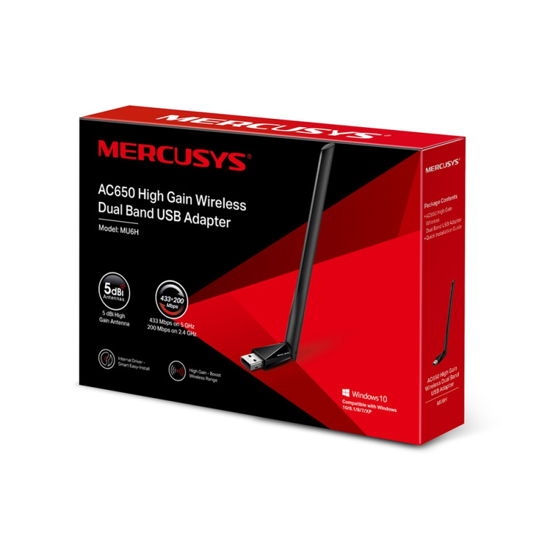 Mercusys MU6H 650Mbps bezdrôtový USB 2.0 klient, výkonná externá anténa