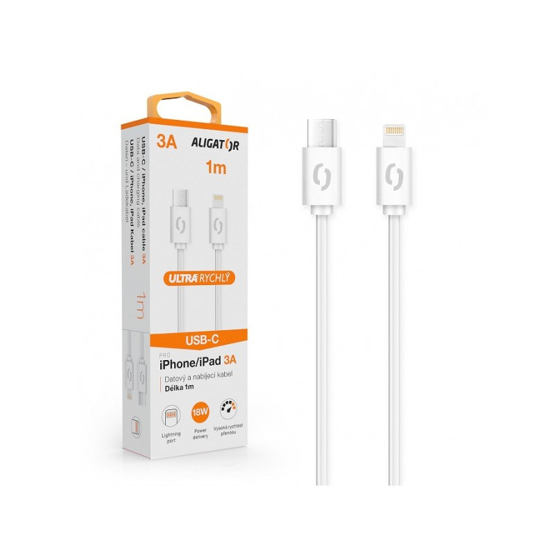 ALIGATOR Dátový kábel POWER 3A, USB-C/lightning biely