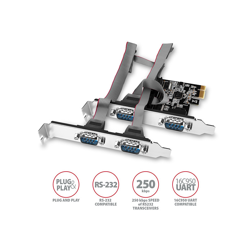 AXAGON PCEA-S4N, PCIe radič - 4x sériový port (RS232) 250 kbps, vr. LP