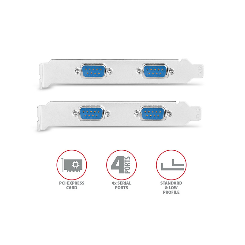 AXAGON PCEA-S4N, PCIe radič - 4x sériový port (RS232) 250 kbps, vr. LP