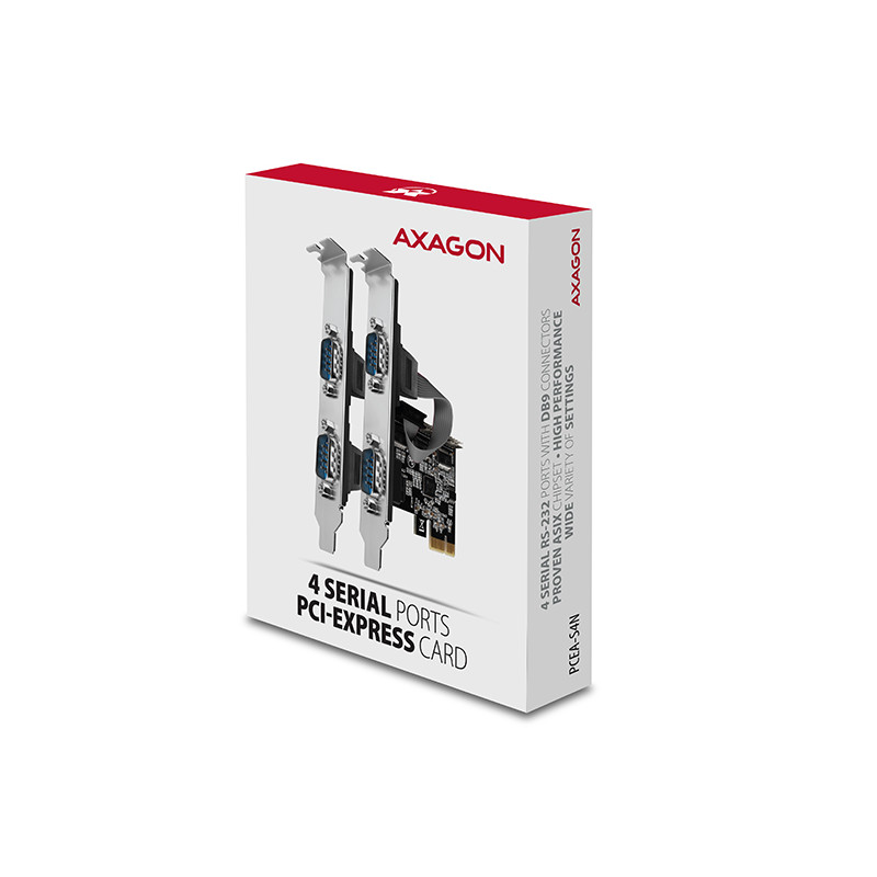 AXAGON PCEA-S4N, PCIe radič - 4x sériový port (RS232) 250 kbps, vr. LP