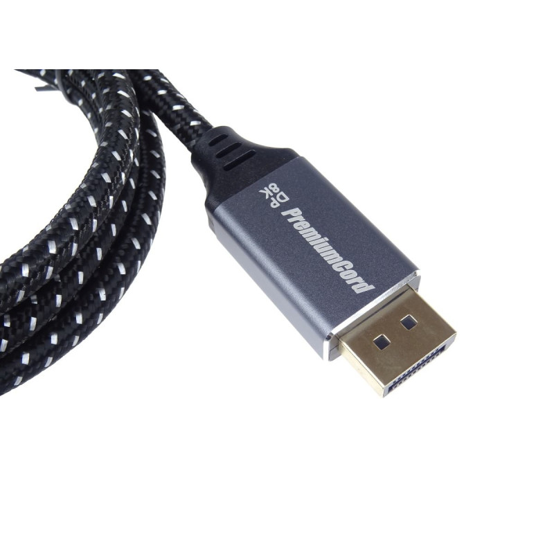 PremiumCord DisplayPort 1.4 prípojný kábel, kovové a pozlátené konektory, 2m