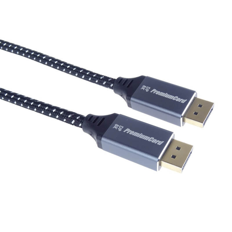 PremiumCord DisplayPort 1.4 prípojný kábel, kovové a pozlátené konektory, 2m