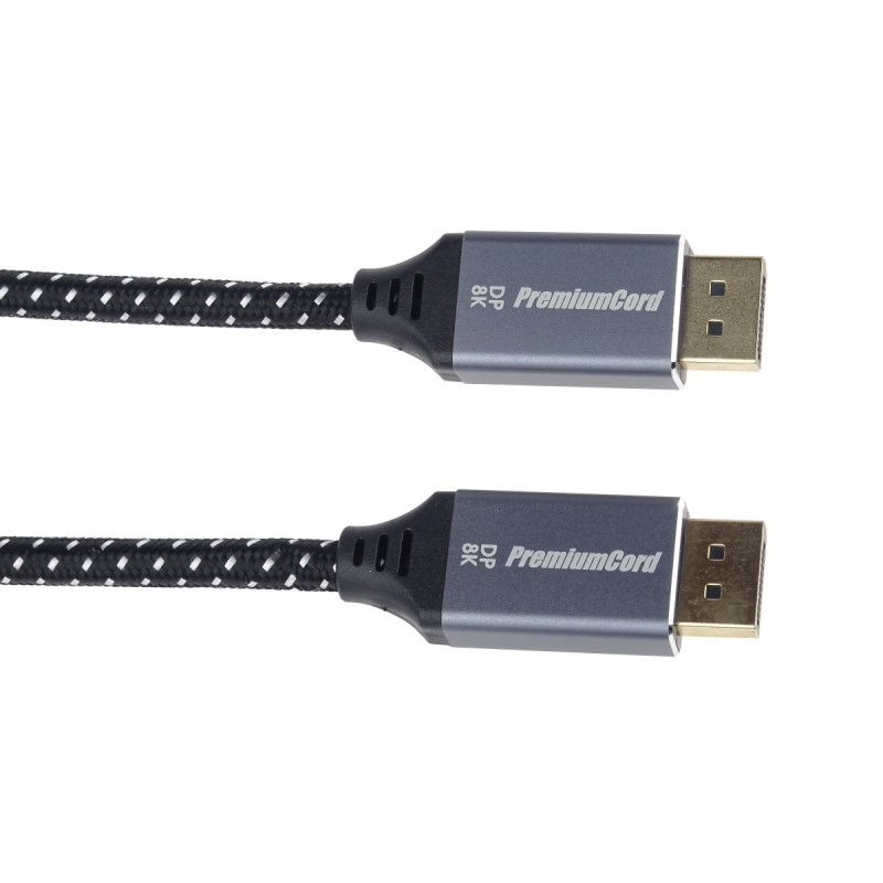 PremiumCord DisplayPort 1.4 prípojný kábel, kovové a pozlátené konektory, 2m