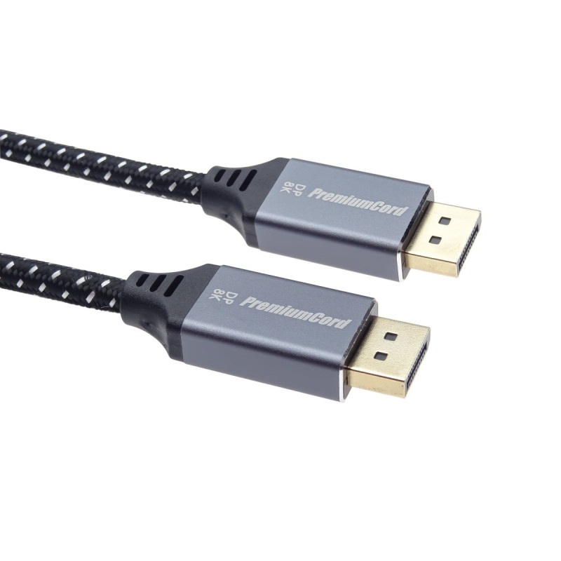 PremiumCord DisplayPort 1.4 prípojný kábel, kovové a pozlátené konektory, 2m