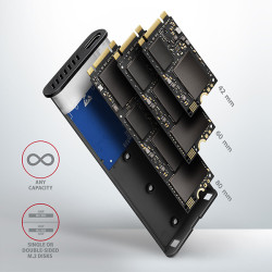 AXAGON EEM2-SB2, USB-C 3.2 Gen 2 - M.2 NVMe & SATA SSD kovový RAW box, bezšróbkový, čierny