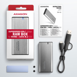 AXAGON EEM2-SB2, USB-C 3.2 Gen 2 - M.2 NVMe & SATA SSD kovový RAW box, bezšróbkový, čierny