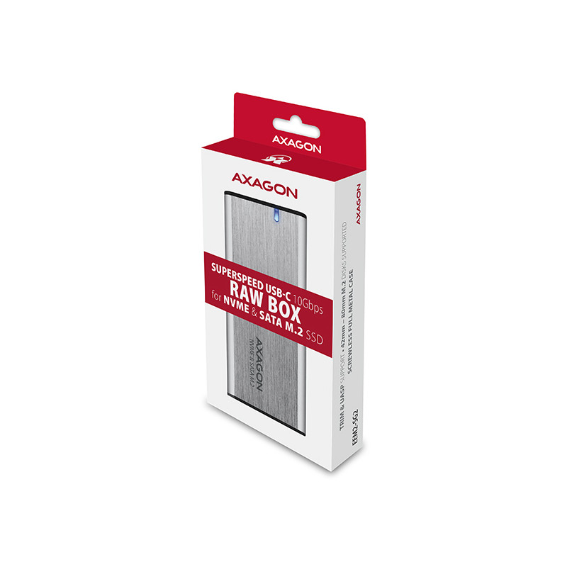 AXAGON EEM2-SB2, USB-C 3.2 Gen 2 - M.2 NVMe & SATA SSD kovový RAW box, bezšróbkový, čierny