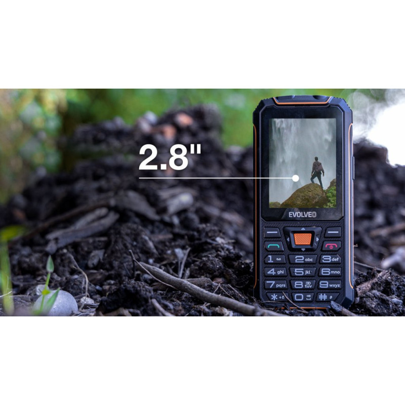 EVOLVEO StrongPhone Z6, IP68 odolný Dual SIM telefón, 2,8'' LCD, 4000mAh, Powerbanka, černo-oranžový