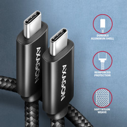 AXAGON BUCM2-CM30AB, CHARGE kábel USB-C -- USB-C, 3m, Hi-Speed USB, PD 240W 5A, ALU, oplet, čierny