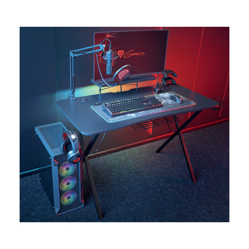 Genesis Holm 300 RGB - herný stôl s RGB podsvietením, 3xUSB 3.0, bezdrôtová nabíjačka mobilov