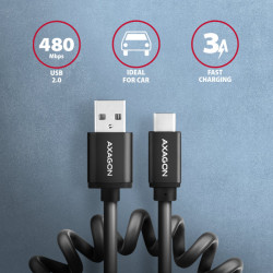 AXAGON BUCM-AM10TB, TWISTER kábel USB-C -- USB-A, 0.6m, USB 2.0, 3A, ALU, tpe, čierny