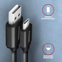 AXAGON BUCM-AM10TB, TWISTER kábel USB-C -- USB-A, 0.6m, USB 2.0, 3A, ALU, tpe, čierny