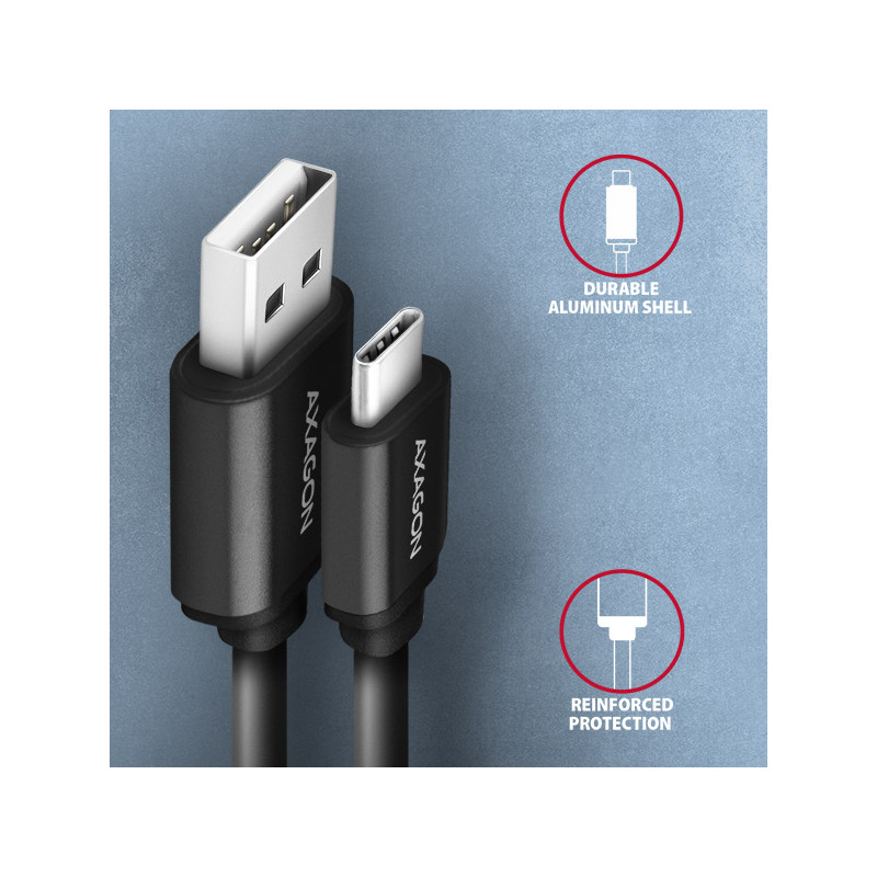 AXAGON BUCM-AM10TB, TWISTER kábel USB-C -- USB-A, 0.6m, USB 2.0, 3A, ALU, tpe, čierny