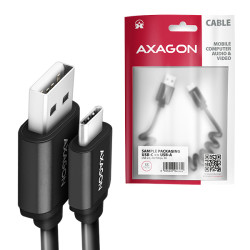 AXAGON BUCM-AM10TB, TWISTER kábel USB-C -- USB-A, 0.6m, USB 2.0, 3A, ALU, tpe, čierny