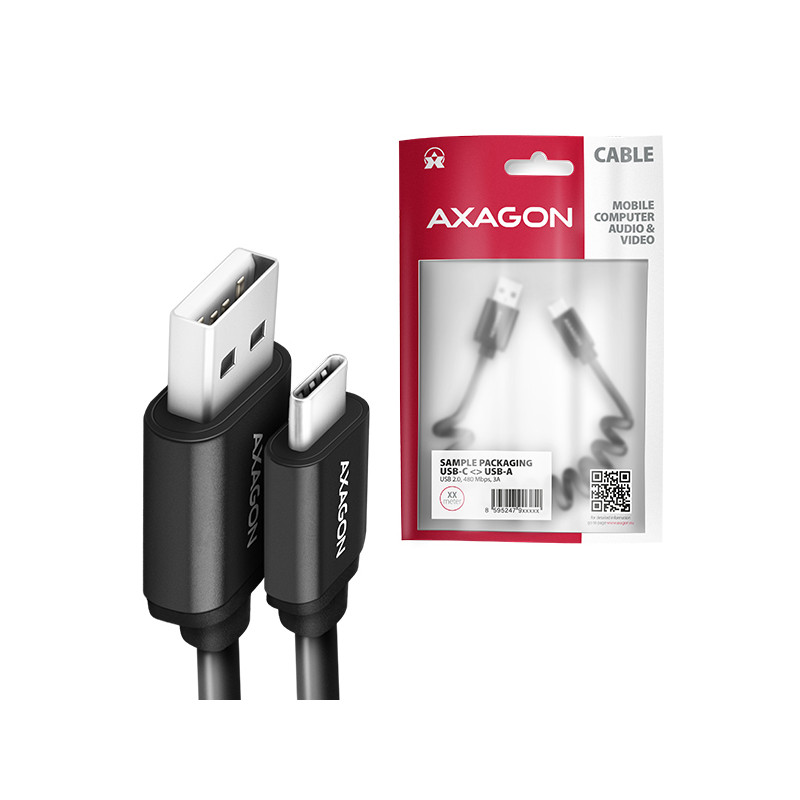 AXAGON BUCM-AM10TB, TWISTER kábel USB-C -- USB-A, 0.6m, USB 2.0, 3A, ALU, tpe, čierny