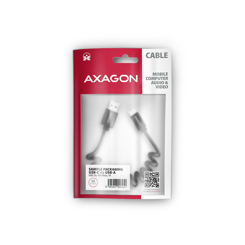 AXAGON BUCM-AM10TB, TWISTER kábel USB-C -- USB-A, 0.6m, USB 2.0, 3A, ALU, tpe, čierny