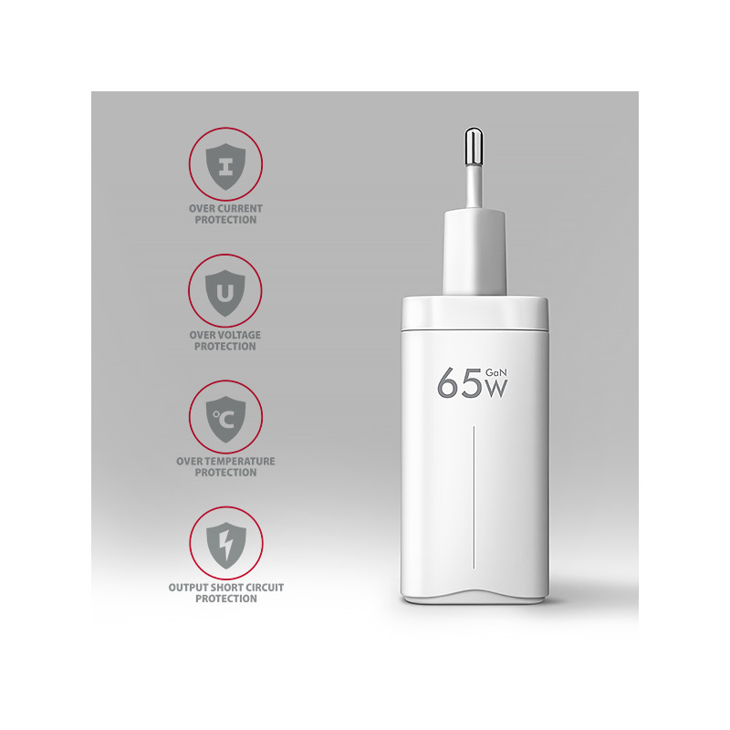 AXAGON ACU-DPQ65W, GaN nabíjačka do siete 65W, 3x port (USB-A + dual USB-C), PD3.0/QC4+/PPS/Apple