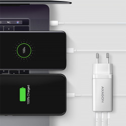 AXAGON ACU-DPQ65W, GaN nabíjačka do siete 65W, 3x port (USB-A + dual USB-C), PD3.0/QC4+/PPS/Apple