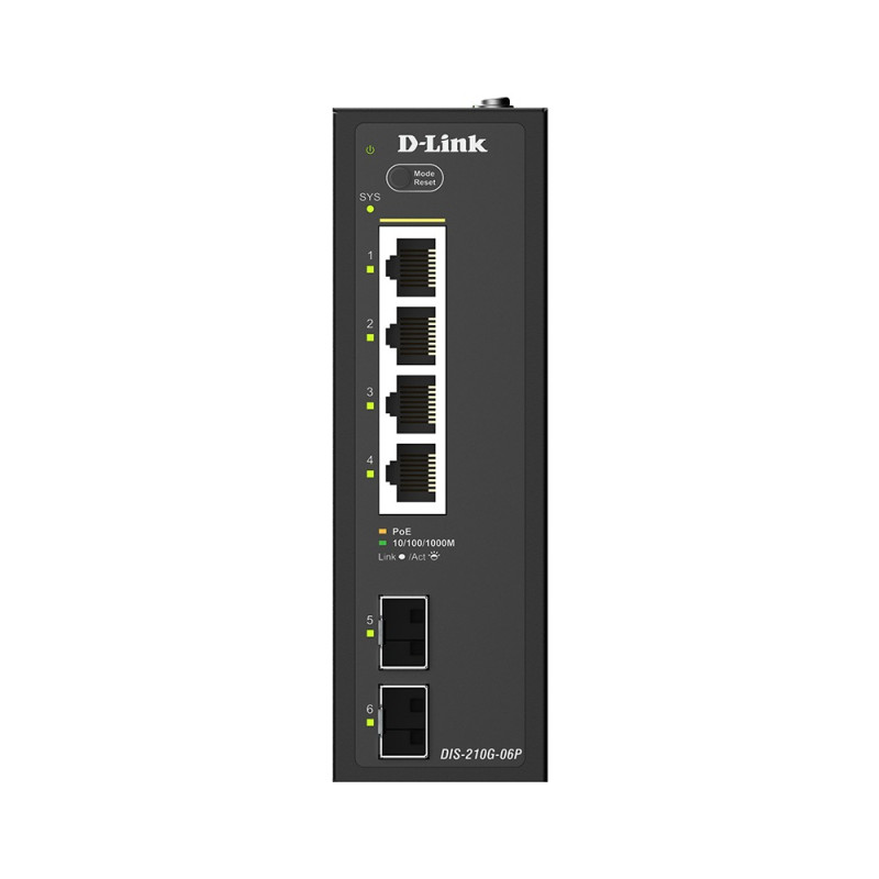 D-Link DIS-210G-06P 6-port Gigabit Industrial PoE+ Smart Managed Switch with 2 x SFP Ports