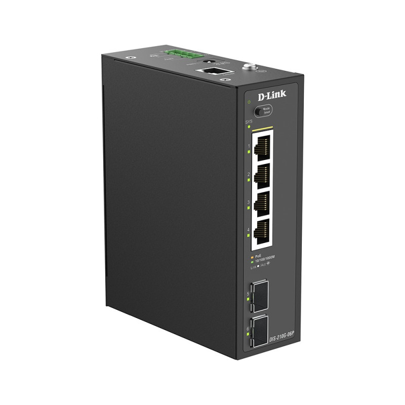 D-Link DIS-210G-06P 6-port Gigabit Industrial PoE+ Smart Managed Switch with 2 x SFP Ports