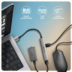 AXAGON HUE-STA, 4x USB ALU STRIP húb, 1x USB-A 5Gbps, 2x USB-A & 1x USB-C 480Mbps, kábel USB-A 12cm