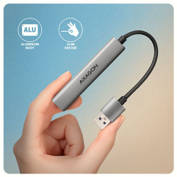 AXAGON HUE-STA, 4x USB ALU STRIP húb, 1x USB-A 5Gbps, 2x USB-A & 1x USB-C 480Mbps, kábel USB-A 12cm