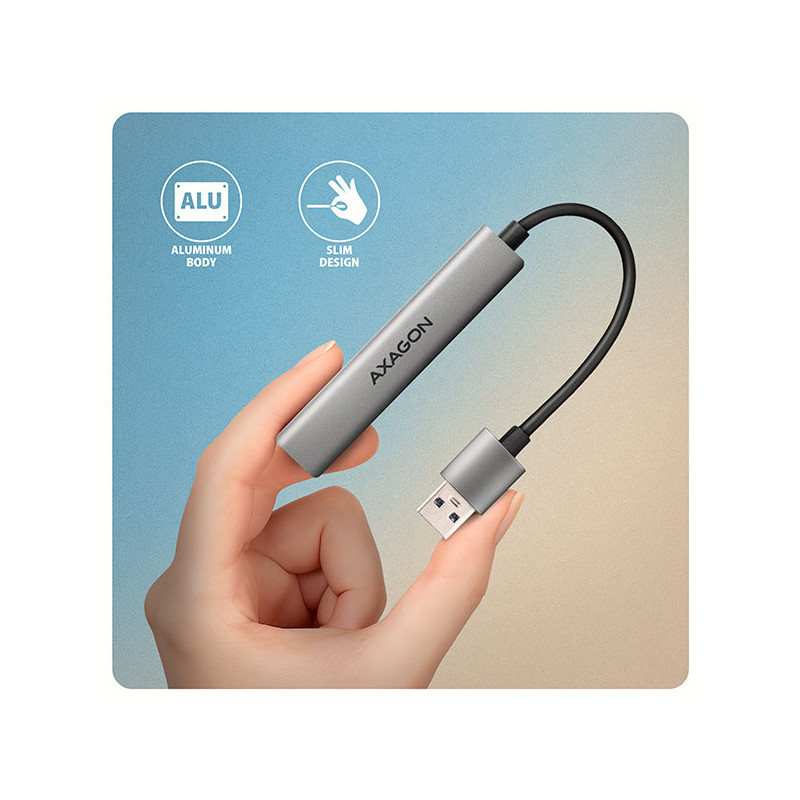 AXAGON HUE-STA, 4x USB ALU STRIP húb, 1x USB-A 5Gbps, 2x USB-A & 1x USB-C 480Mbps, kábel USB-A 12cm