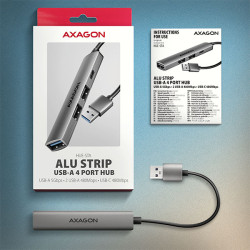 AXAGON HUE-STA, 4x USB ALU STRIP húb, 1x USB-A 5Gbps, 2x USB-A & 1x USB-C 480Mbps, kábel USB-A 12cm