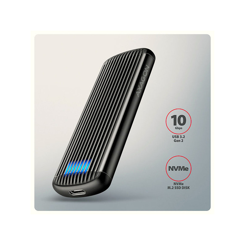 AXAGON EEM2-SC, USB-C 10Gbps externý box pre M.2 NVMe SSD, bezšroubový, žebrovaný hliník