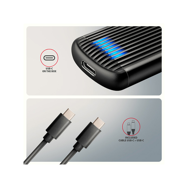 AXAGON EEM2-SC, USB-C 10Gbps externý box pre M.2 NVMe SSD, bezšroubový, žebrovaný hliník