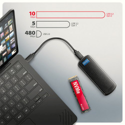 AXAGON EEM2-SC, USB-C 10Gbps externý box pre M.2 NVMe SSD, bezšroubový, žebrovaný hliník