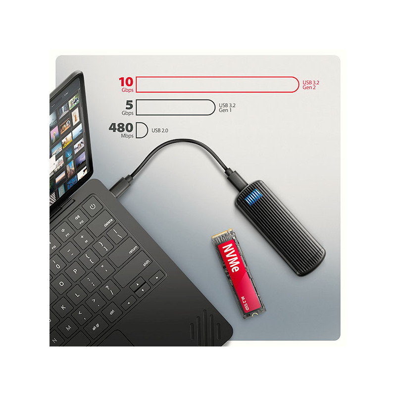 AXAGON EEM2-SC, USB-C 10Gbps externý box pre M.2 NVMe SSD, bezšroubový, žebrovaný hliník