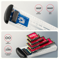 AXAGON EEM2-SC, USB-C 10Gbps externý box pre M.2 NVMe SSD, bezšroubový, žebrovaný hliník