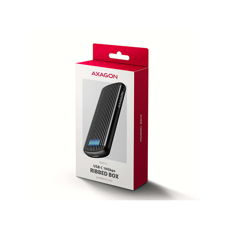 AXAGON EEM2-SC, USB-C 10Gbps externý box pre M.2 NVMe SSD, bezšroubový, žebrovaný hliník