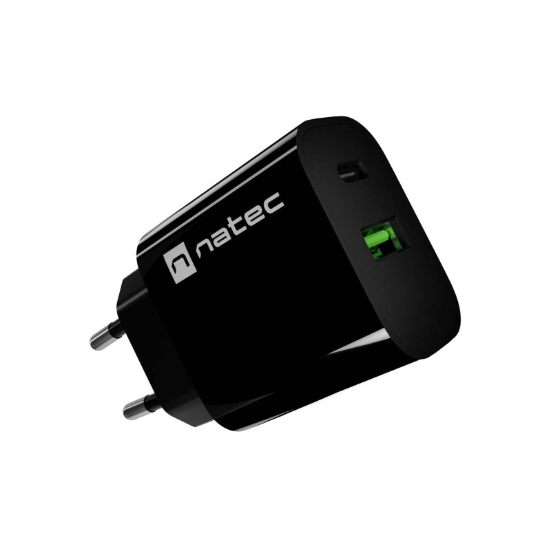 Univerzálna nabíjačka Natec RIBERA 20 W, 1X USB-A + 1X USB-C, čierna